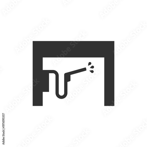 Self service car wash lance icon. Water spray and cleaning process. Monochrome black and white symbol