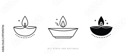 Foto Set of Diwali Diya Oil Lamp line Icon - Festival Vector Design