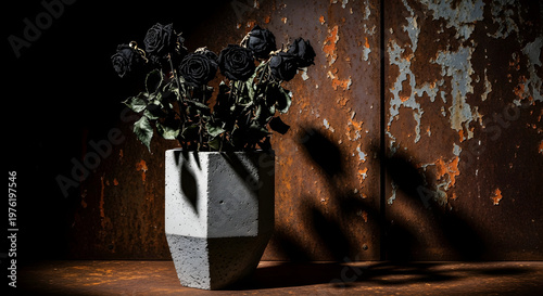 Elegant still life a dark floral arrangement in a geometric vase