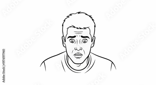 A surprised man's black and white portrait, with wide eyes and furrowed brow