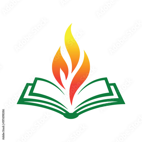 Open book flame education knowledge logo