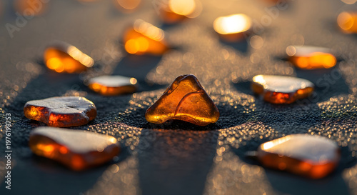 Macro shot of autumn leaves on wet pavement a colorful street scene