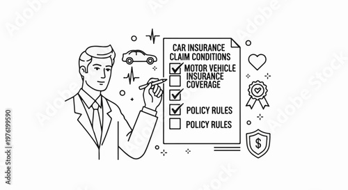 A man in a suit reviews a checklist for car insurance claim conditions
