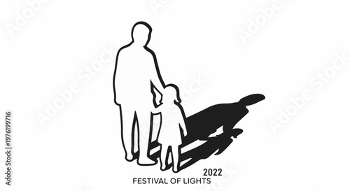 Adult and child silhouetted against white with shadow play and text