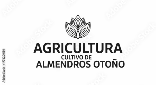 Agricultural emblem with stylized leaves and text for almond cultivation