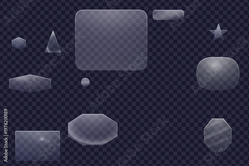 Small transparent glassmorphism button UI elements for mobile app interface