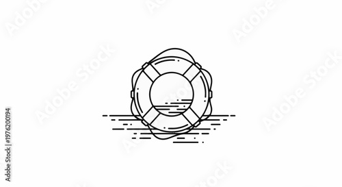 A minimalist black and white line drawing of a life preserver on water