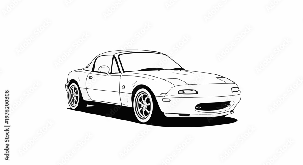 Obraz premium A minimalist black and white sketch of a convertible sports car