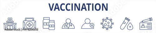 Vaccination web banner icon set color outline multistyle vector illustrations concept