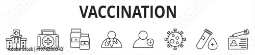 Vaccination web banner icon set black outline multistyle vector illustrations concept
