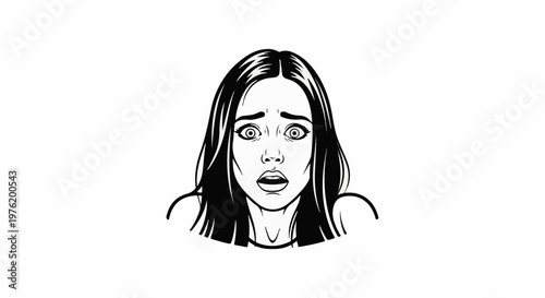 A woman's surprised face, drawn in a comic book style, with wide eyes