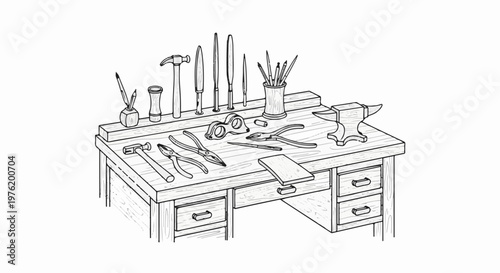 A workbench stocked with tools and an anvil, ready for craft