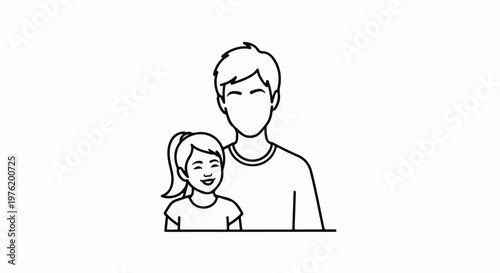 A simple line drawing of a man and a smiling girl standing together