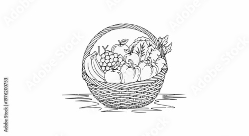 A woven basket overflows with a bountiful assortment of fresh fruits and vegetables