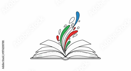An open book with vibrant, colorful splashes erupting from its pages