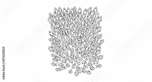 An overhead view of a densely packed crowd of simplified human figures