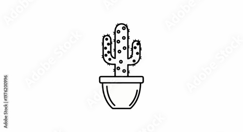 A simple line drawing of a spiky potted cactus against a white background