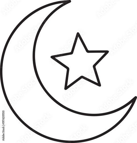 Crescent moon with star outline simple celestial icon