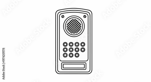 A simple line drawing of an intercom system with a speaker and keypad