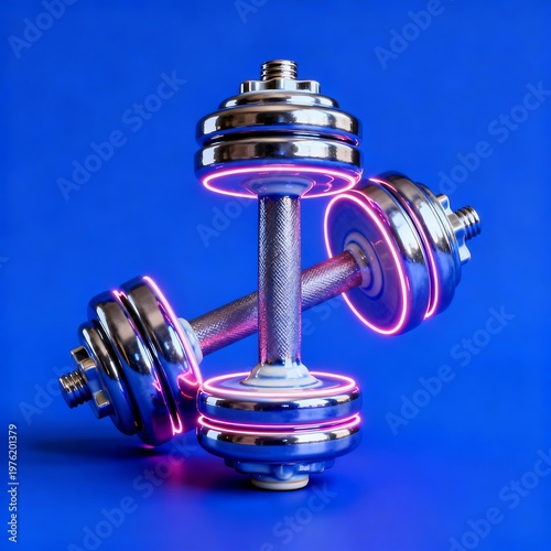 3D Porcelain Dumbbell with Neon Glow on Royal Blue