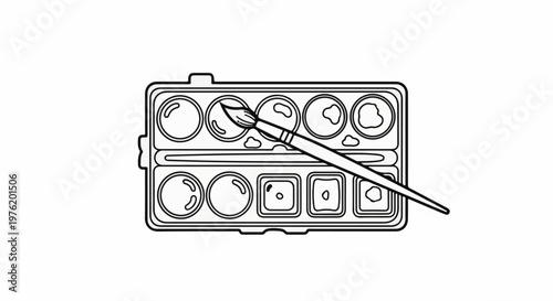 A simple outline drawing shows a paint palette with a brush