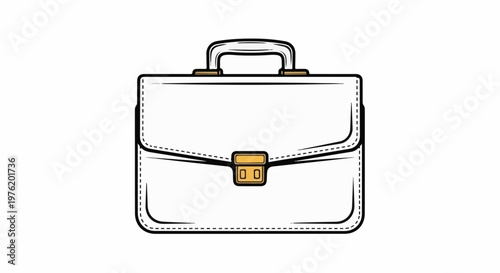 A simple white briefcase with a yellow clasp and handle on a white background