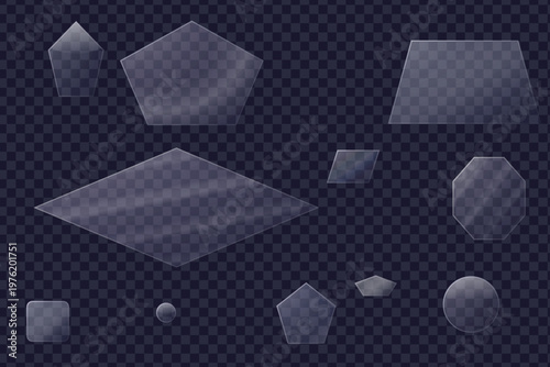 Transparent glass pentagon button UI for modern mobile app mockup