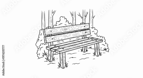 A simple wooden bench sits in a wooded area among trees and bushes