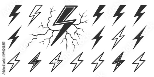 Collection of lightning bolt icons and graphics with lightning electricity abstract illustration collection template creative isolated background