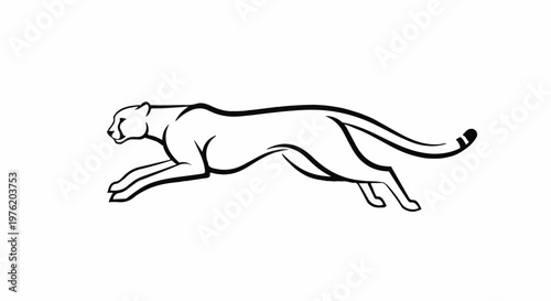 A stylized black and white illustration of a cheetah running
