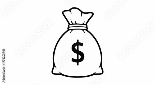 A stylized, black and white illustration of a closed money bag with a dollar sign