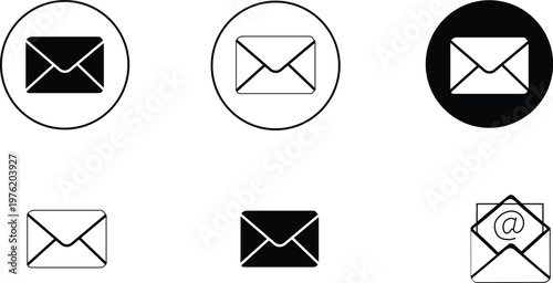 Collection of various black and white email icons and symbols