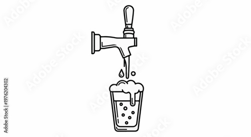 A stylized drawing of a beer tap pouring a foamy drink into a glass