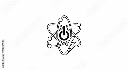 Abstract atom symbol with power button and lightning bolt