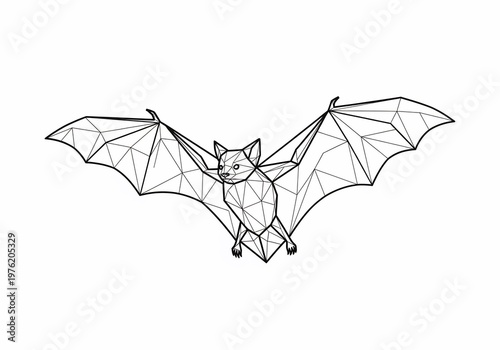 Geometric Bat Silhouette Flying, Polygonal Winged Mammal Illustration