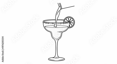 A stylized line drawing shows a drink being poured into a margarita glass