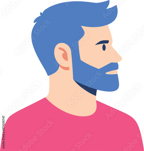 Blue haired and bearded man in pink shirt isolated on transparent background