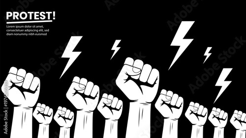 Vector illustration of raised fists with lightning bolts