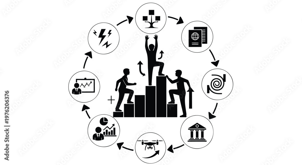 Fototapeta premium Business cycle, workflow process, management strategy, teamwork concept vector