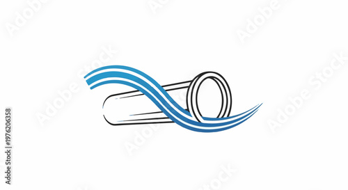 Abstract blue waves curve around a cylindrical object with a circular opening