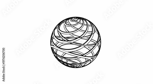 Abstract elliptical form with intricate interwoven lines, creating depth