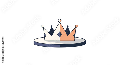 Elegant and Minimalist Crown Design on a Pedestal in Soft Color Palette for Royalty, Awards, Achievement, Leadership Concepts, and Illustrative Uses