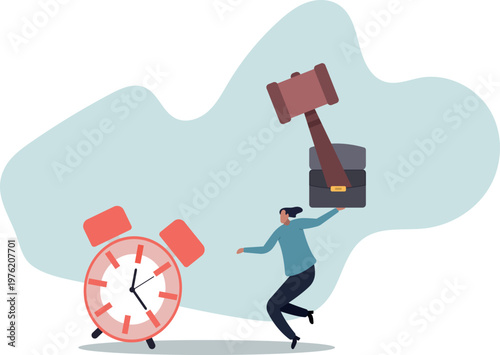 Procrastination postpone to get thing done later, too tight business deadline or cannot finish work in time.human life and situation.