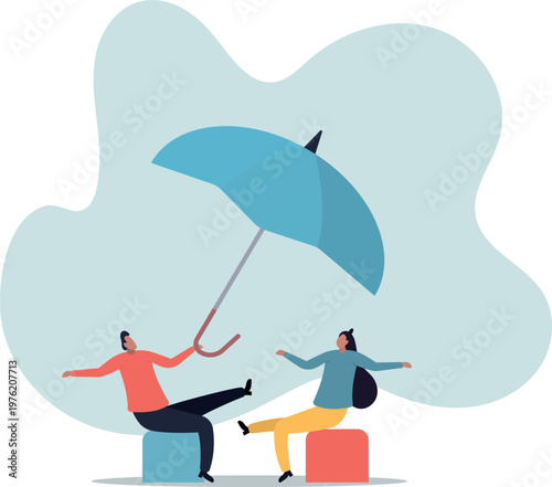 Obraz na plátně Good boss defend team for the right, cover or protection from business risk, help or support in career development