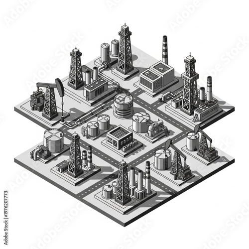 Isometric Industrial Complex - A Detailed Pixel Art Representation.