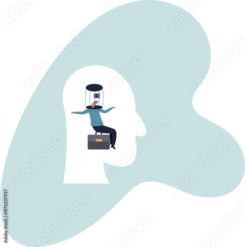 Struggle prison mind, fixed mindset trapped inside psychology, stressed anxiety or overworked, slavery,human life and situation.