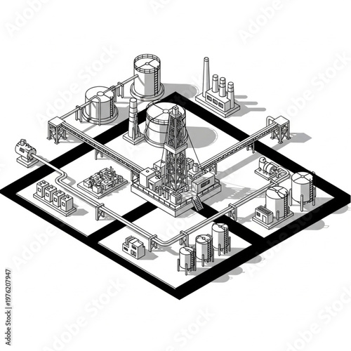 Isometric Industrial Complex Illustration - Detailed Factory and Infrastructure Design.