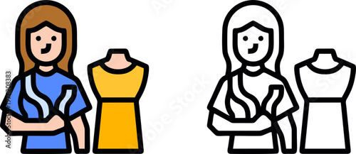 Creative fashion designer woman with dress mannequin