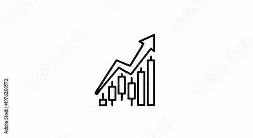 Stylized graph with rising arrow and candlestick bars