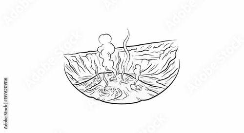 Stylized drawing of a geothermal hot spring with steam rising